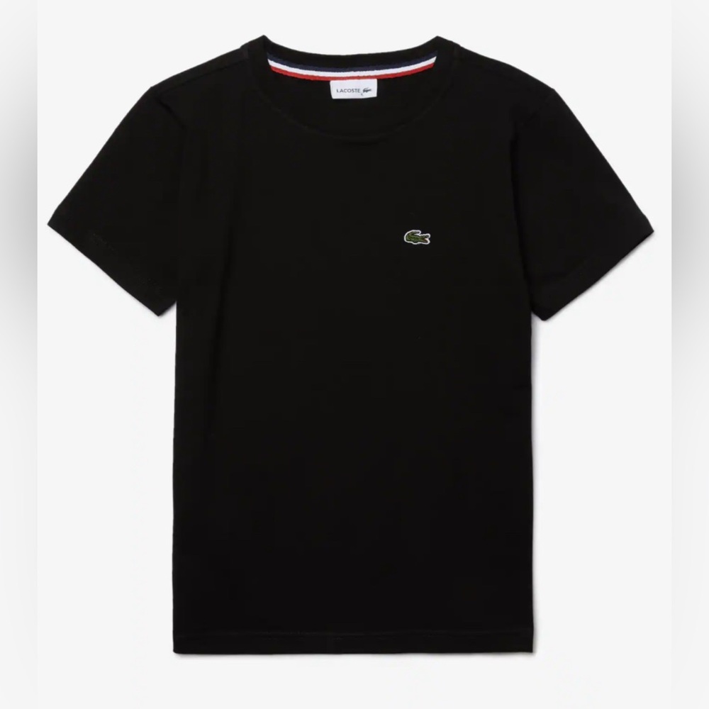 Lacoste Kids Crew Neck Cotton Jersey T-Shirt in Black with Green Logo - 10